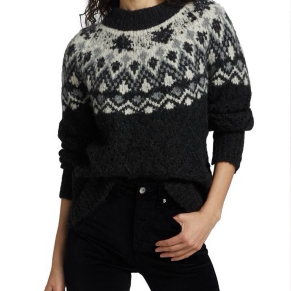 Veronica Beard Black and Cream Fair Isle Sweater